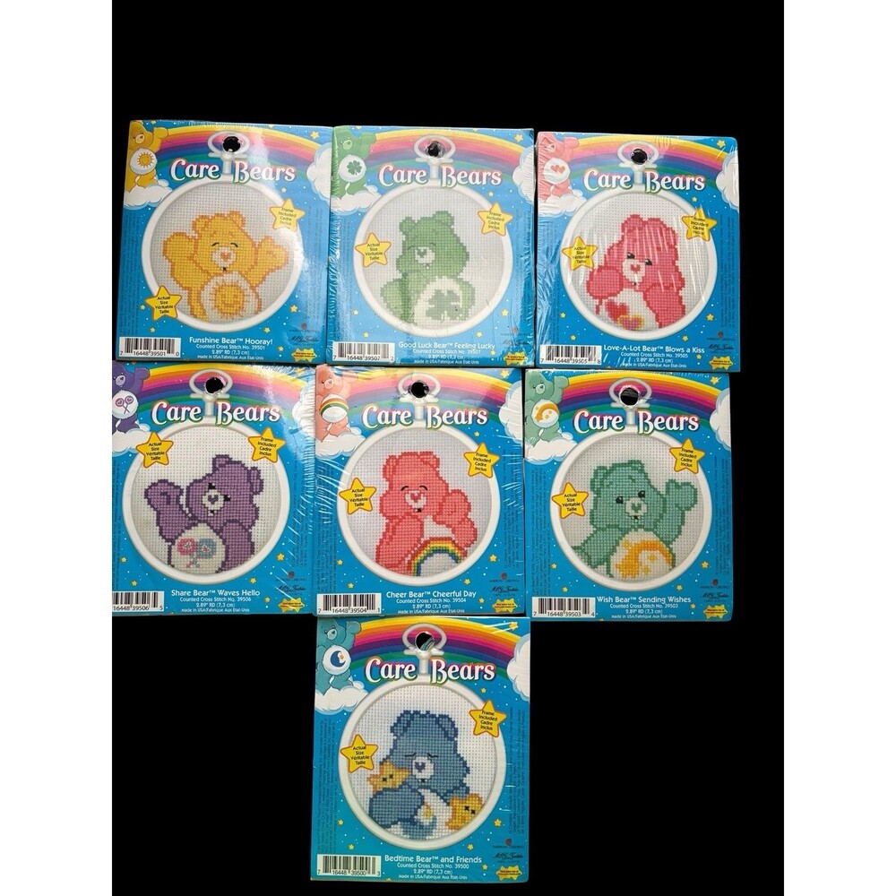Lot of 7 Care Bears Mini Counted Cross Stitch Kits
